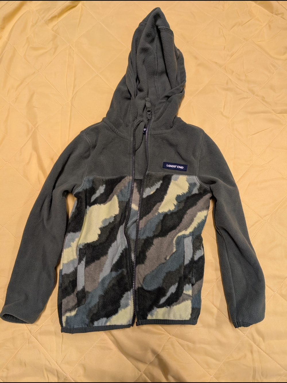 Lands' End Kids Green Fleece Hoodie with Camo Front Panels